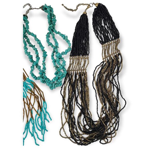 Lot 4 boho style multistrand necklaces glass beads shell turquoise - Picture 6 of 6